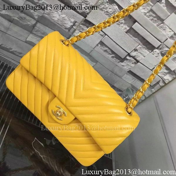 Chanel 2.55 Series Flap Bag Yellow Lambskin Chevron Leather A5023 Gold