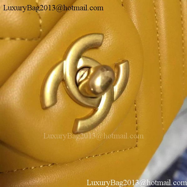 Chanel 2.55 Series Flap Bag Yellow Lambskin Chevron Leather A5023 Gold