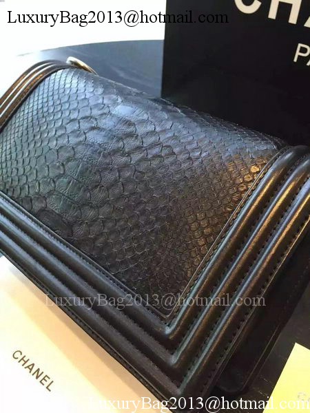 Chanel Boy Flap Shoulder Bag Black Python Leather A66095 Silver