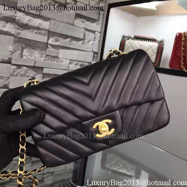 Chanel mini Classic Flap Bag Black Original Sheepskin Chevron Leather CHA5500 Gold