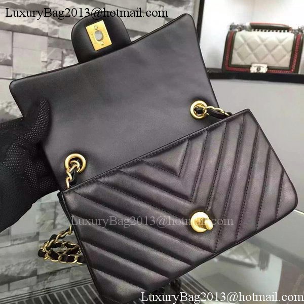 Chanel mini Classic Flap Bag Black Original Sheepskin Chevron Leather CHA5500 Gold