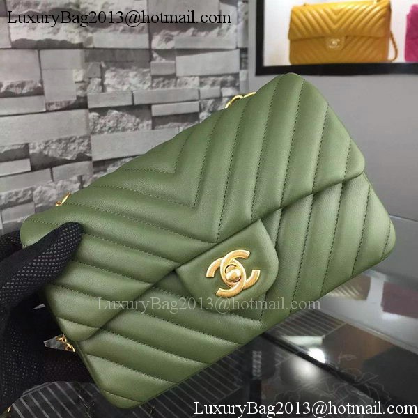 Chanel mini Classic Flap Bag Green Original Sheepskin Chevron Leather CHA5500 Gold