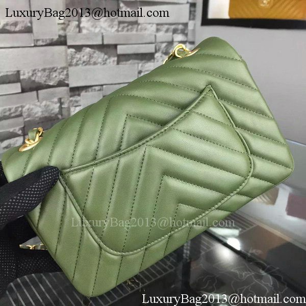 Chanel mini Classic Flap Bag Green Original Sheepskin Chevron Leather CHA5500 Gold