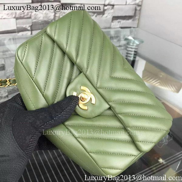 Chanel mini Classic Flap Bag Green Original Sheepskin Chevron Leather CHA5500 Gold