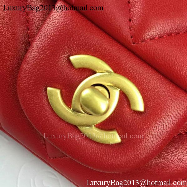 Chanel mini Classic Flap Bag Red Original Sheepskin Chevron Leather CHA5500 Gold