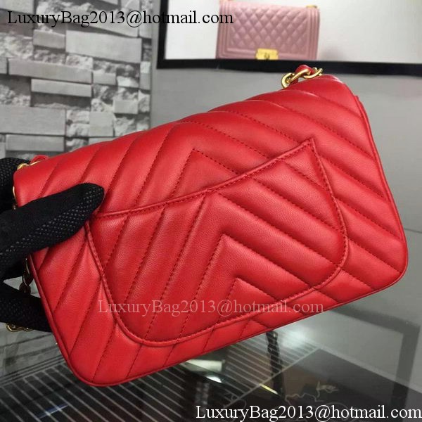 Chanel mini Classic Flap Bag Red Original Sheepskin Chevron Leather CHA5500 Gold