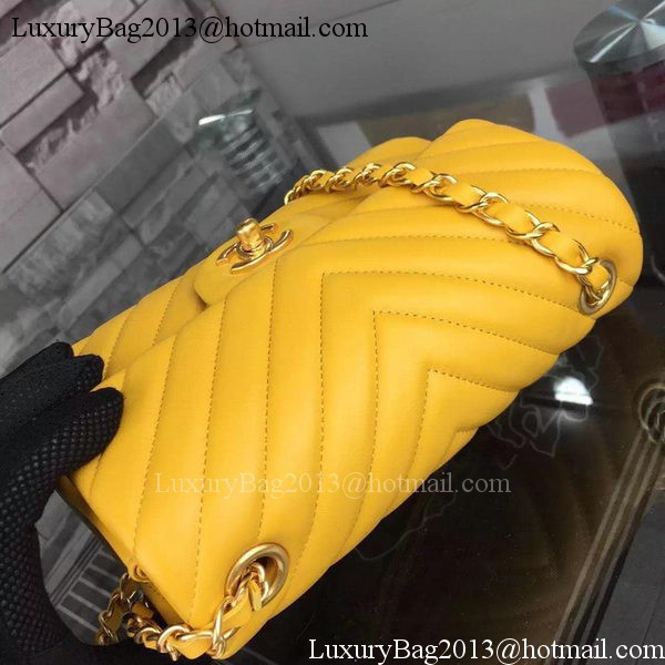 Chanel mini Classic Flap Bag Yellow Original Sheepskin Chevron Leather CHA5500 Gold