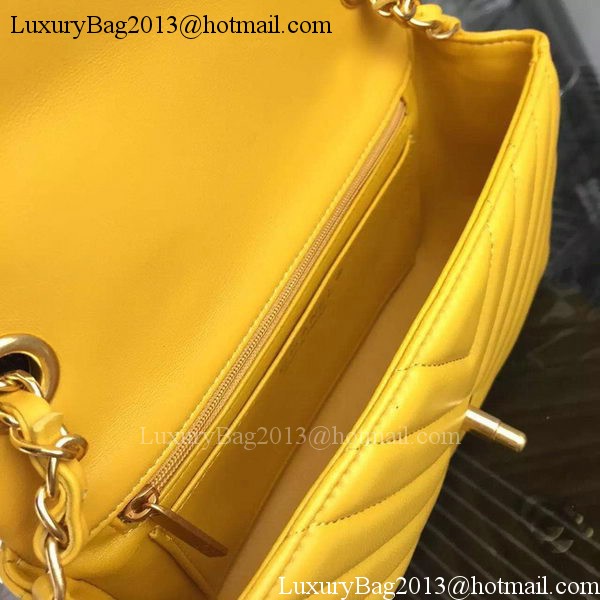 Chanel mini Classic Flap Bag Yellow Original Sheepskin Chevron Leather CHA5500 Gold