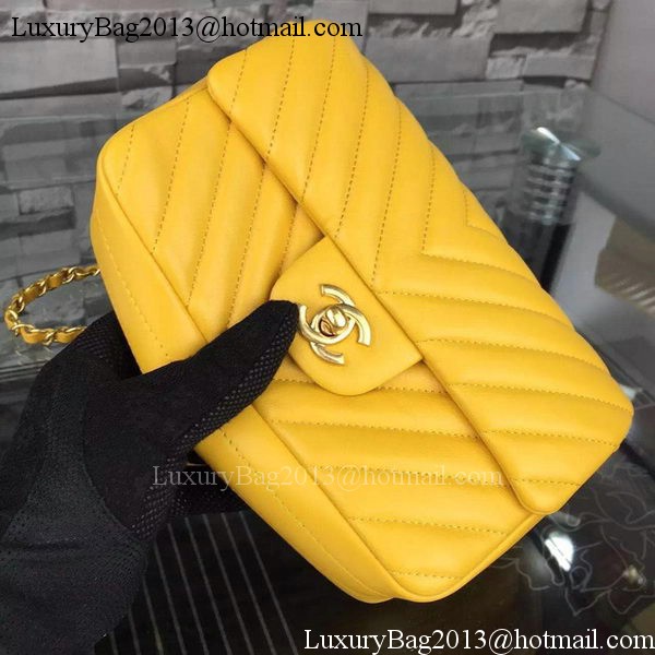 Chanel mini Classic Flap Bag Yellow Original Sheepskin Chevron Leather CHA5500 Gold