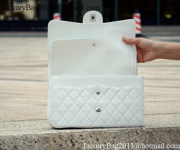 Chanel Jumbo Classic White Cannage Pattern Flap Bag A58600 Silver