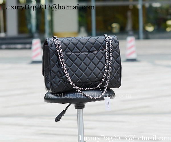 Chanel Maxi Quilted Classic Flap Bag Black Sheepskin A58601 Silver