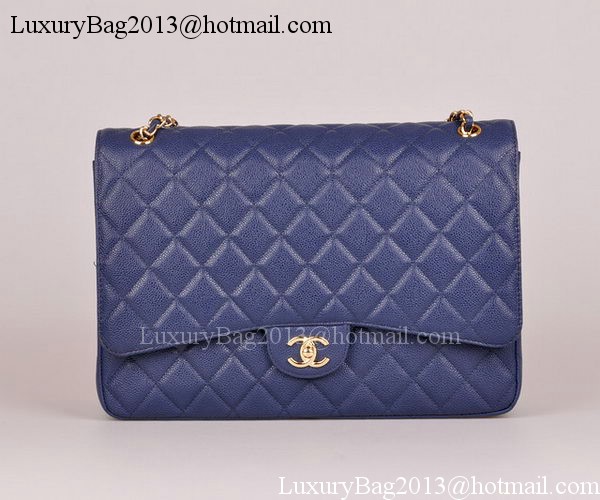 Chanel Maxi Quilted Classic Flap Bag Blue Cannage Pattern A58601 Gold