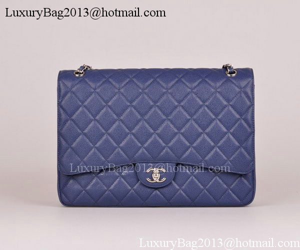 Chanel Maxi Quilted Classic Flap Bag Blue Cannage Pattern A58601 Silver