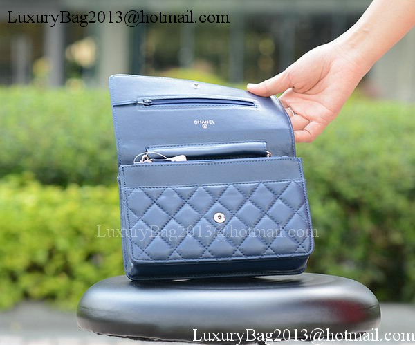 Chanel mini Flap Bags Blue Sheepskin Leather A33814 Silver