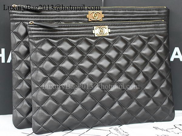 Boy Chanel Chevron Black Lambskin Leather Clutch A69253