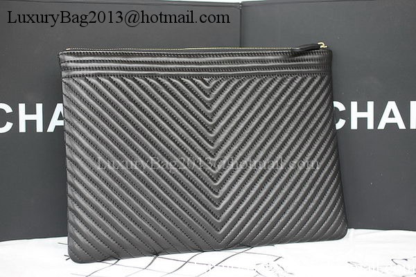 Boy Chanel Chevron Black Sheepskin Leather Clutch A69253