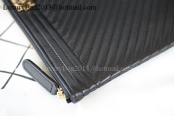 Boy Chanel Chevron Black Sheepskin Leather Clutch A69253