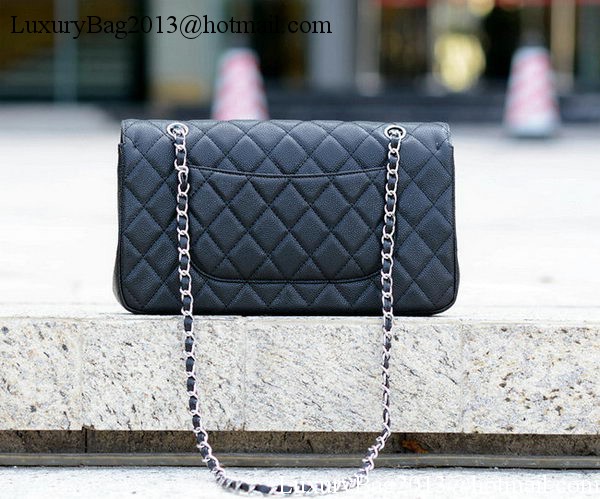 Chanel Classic Flap Bag Black Cannage Pattern A1113 Silver