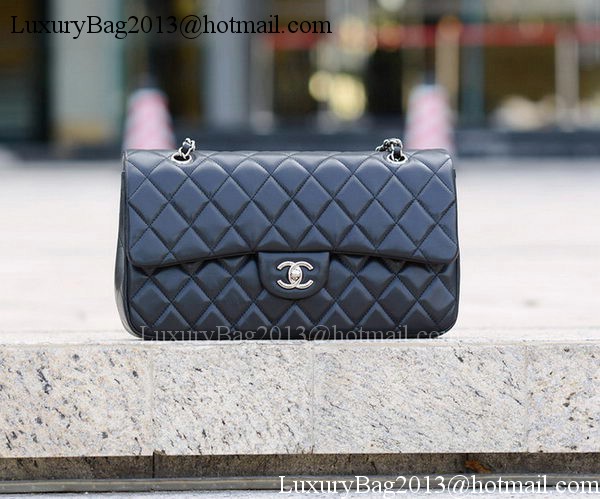 Chanel Classic Flap Bag Black Sheepskin Leather A1113 Silver