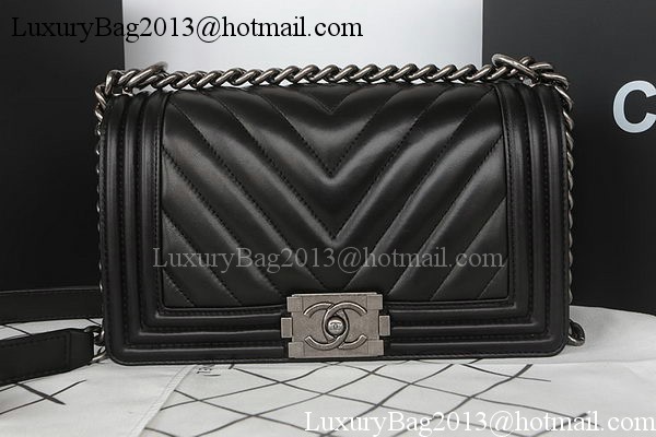 Boy Chanel Flap Bag Original Chevron Sheepskin A67025 Black