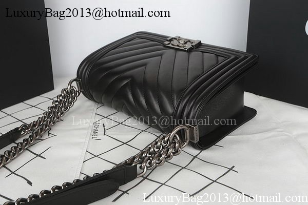 Boy Chanel Flap Bag Original Chevron Sheepskin A67025 Black