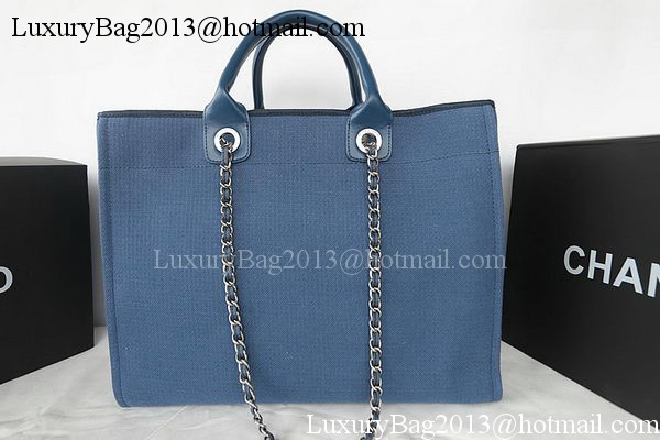 Chanel Large Canvas Tote Shopping Bag A67002 Blue