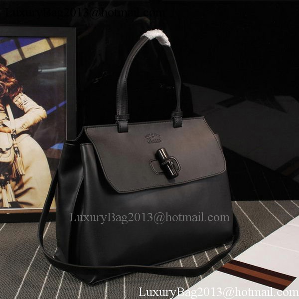 Gucci Hip Bamboo Leather Tote Bags 352110 Black