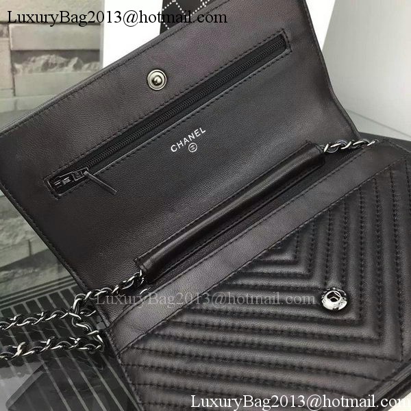 Boy Chanel WOC Flap Bag Original Chevron Sheepskin A53731 Black