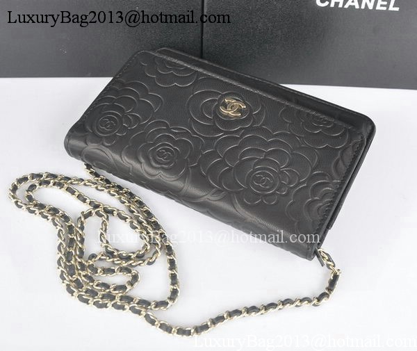 Chanel mini Flap Bags Camellia Sheepskin Leather A99301 Black