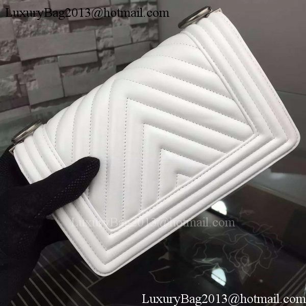 Boy Chanel mini Flap Bag Original Chevron Sheepskin Leather A5707 White