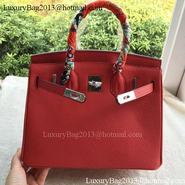 Hermes Birkin 30CM Tote Bags Red Calfskin Leather BK30 Silver