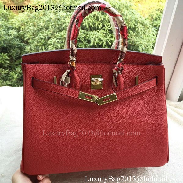 Hermes Birkin 35CM Tote Bag Red Litchi Leather BK35 Gold