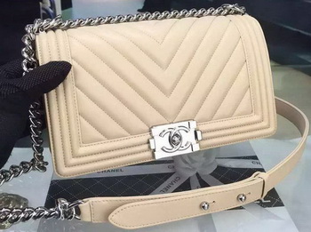 Boy Chanel Flap Bag Original Chevron Nubuck Leather A5708 Apricot