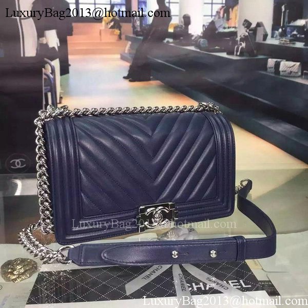 Boy Chanel Flap Bag Original Chevron Nubuck Leather A5708 Royal