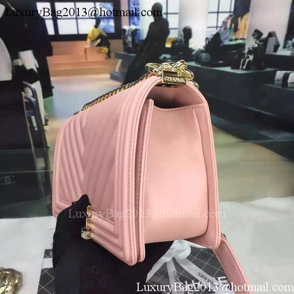 Boy Chanel Flap Bag Original Chevron Pink Nubuck Leather A5708 Gold