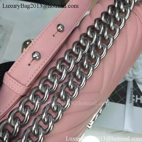 Boy Chanel Flap Bag Original Chevron Pink Nubuck Leather A5708 Silver