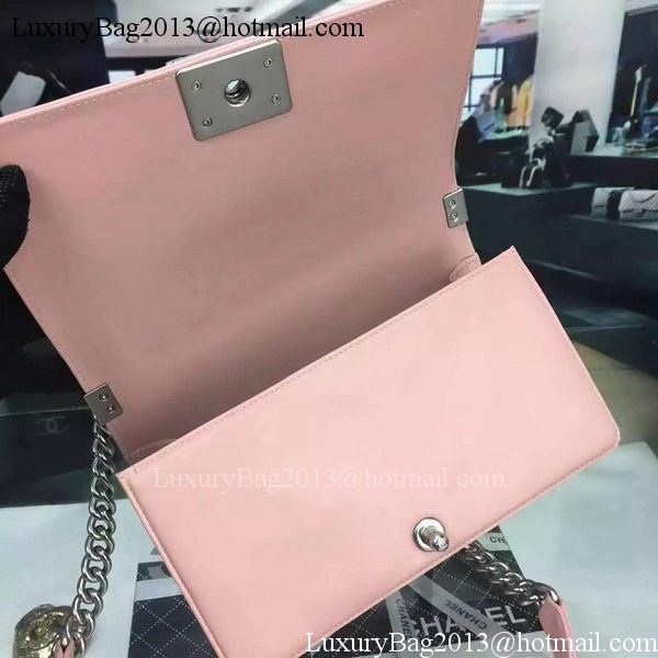 Boy Chanel Flap Bag Original Chevron Pink Nubuck Leather A5708 Silver