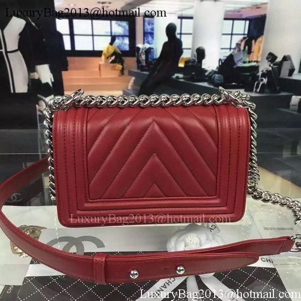 Boy Chanel mini Flap Bag Original Chevron Nubuck Leather A5707 Burgundy