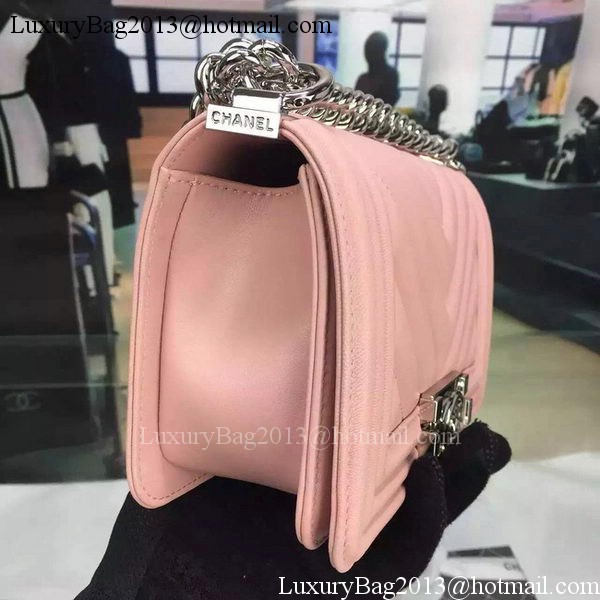 Boy Chanel mini Flap Bag Original Chevron Nubuck Leather A5707 Pink