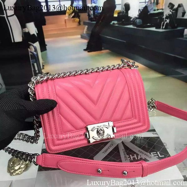 Boy Chanel mini Flap Bag Original Chevron Nubuck Leather A5707 Rose