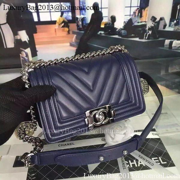 Boy Chanel mini Flap Bag Original Chevron Nubuck Leather A5707 Royal