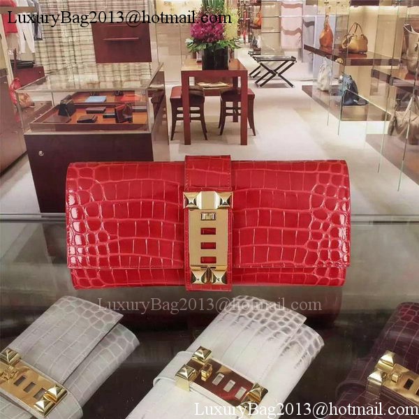 Hermes Croco Leather Clutch H88017 Red