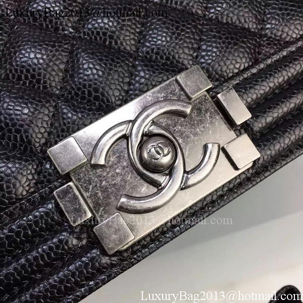 Chanel Boy Flap Shoulder Bag Black Original Calfskin Leather A8708 Silver