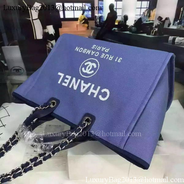 Chanel Large Canvas Tote Shopping Bag A1679 Blue