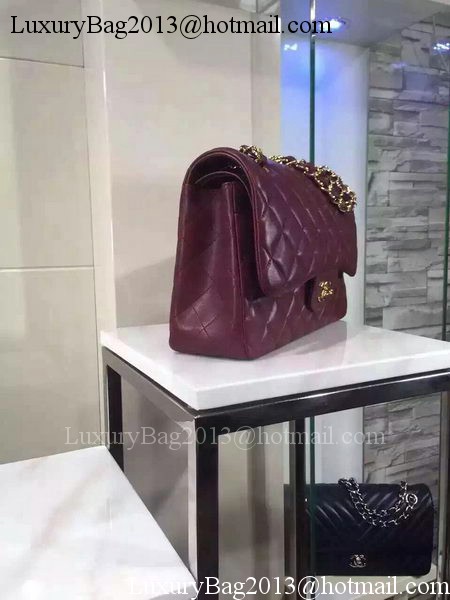 Chanel Jumbo Classic Flap Bag Burgundy Sheepskin Leather A1113 Gold