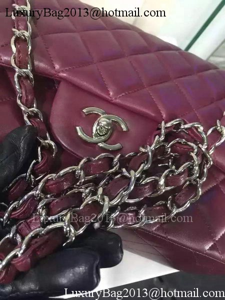 Chanel Jumbo Classic Flap Bag Burgundy Sheepskin Leather A1113 Silver