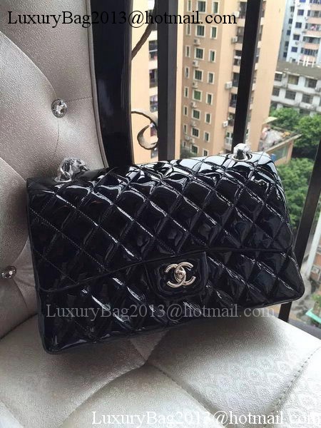 Chanel Classic Flap Bag Black Original Patent Leather A1113 Silver