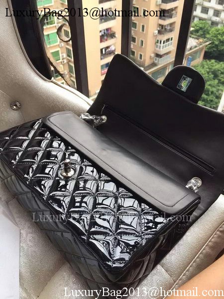 Chanel Classic Flap Bag Black Original Patent Leather A1113 Silver