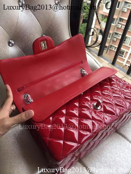 Chanel Classic Flap Bag Burgundy Original Patent Leather A1113 Silver