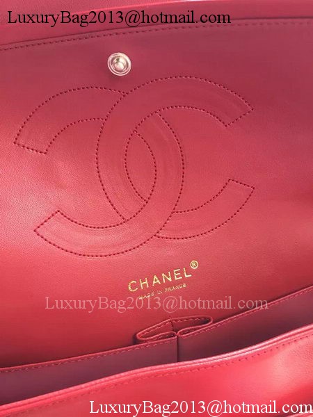 Chanel Classic Flap Bag Red Sheepskin Chevron Quilting A1113 Gold